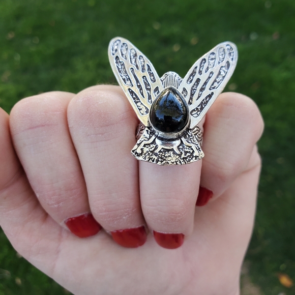 New Black Onyx Flying Insect Silver Ring. - Picture 2 of 15